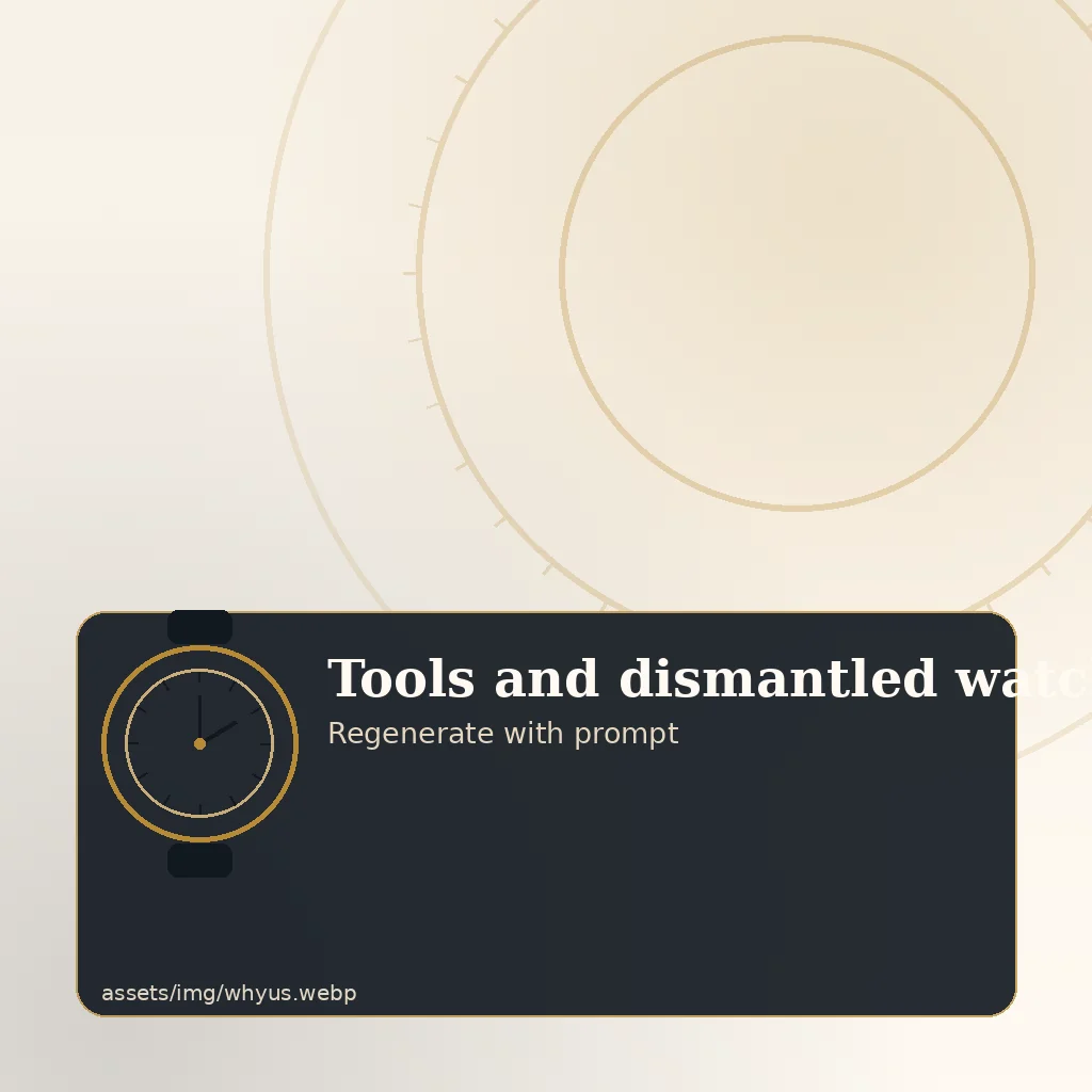 Precision tools arranged beside a dismantled wristwatch on a dark workshop surface